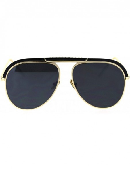Rectangular Bridgeless Flat Top Brow Officer Racer Pilots Sunglasses - Gold Black Solid Black - CB18S8YOSEX $11.50