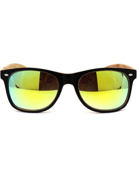 Rectangular Mens Spectrum Color Mirror Hipster Horn Rim Woodgrain Sunglasses - Black Light Wood Yellow Mirror - CZ18ZWOZ72G $...