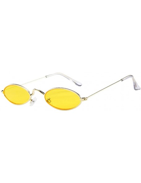 Wrap Unisex Fashion Retro Small Oval Sunglasses Metal Frame Shades Eyewear - Multicolor D - CU1974MK8A9 $9.66