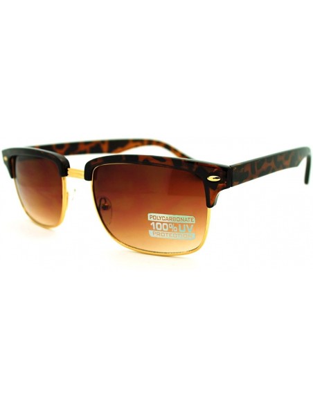 Semi-rimless Classic Half Rim Horned Rectangular Horned DJ Sunglasses - Tortoise Brown - CG11G5J2CP3 $11.09