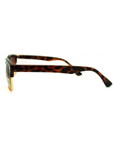 Semi-rimless Classic Half Rim Horned Rectangular Horned DJ Sunglasses - Tortoise Brown - CG11G5J2CP3 $11.09