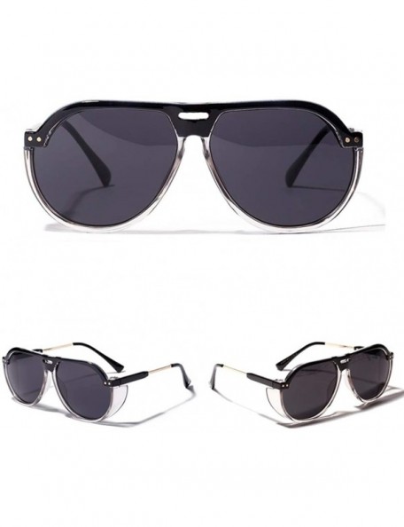 Aviator Women Oversized Sunglasses Colored Retro Sun Glasses For Men Big Frame UV400 - Black - CG18KN9LMU0 $7.37