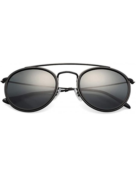 Round sunglasses polarized men women 51mm glass lens mirror round double - Black-glass - CG18WZU6L2Q $30.81