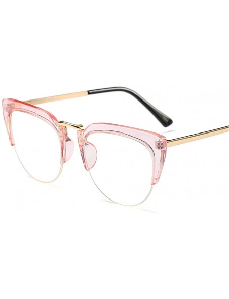 Rimless Transparent Half Frame Women Men Cat Sunglasses Brand Designer UV400 Oversized - Pink Frame - C8188H74OU3 $14.49