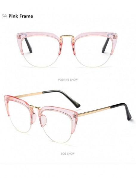 Rimless Transparent Half Frame Women Men Cat Sunglasses Brand Designer UV400 Oversized - Pink Frame - C8188H74OU3 $14.49