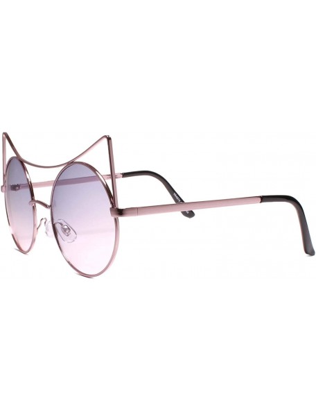Round Elegant Chic Stylish Womens Round Cat Eye Sunglasses Wire Frames - Blue - CI18YYHM2K3 $15.98