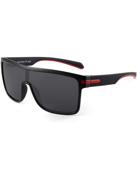 Square Polarized Shield Sunglasses Oversized Flat Top Square Glasses for Men - Black Frame / Polarized Grey Lens - CQ1934L4NE...