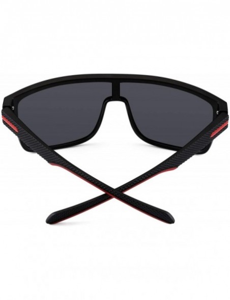 Square Polarized Shield Sunglasses Oversized Flat Top Square Glasses for Men - Black Frame / Polarized Grey Lens - CQ1934L4NE...