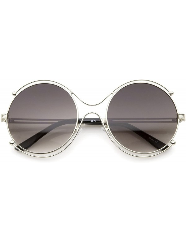 Round Women's Fashion Wire Rimmed Temple Cutout Round Oversized Sunglasses 58mm - Silver / Lavender - C512J348IYF $14.57