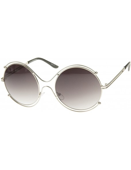 Round Women's Fashion Wire Rimmed Temple Cutout Round Oversized Sunglasses 58mm - Silver / Lavender - C512J348IYF $14.57
