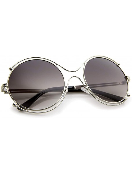 Round Women's Fashion Wire Rimmed Temple Cutout Round Oversized Sunglasses 58mm - Silver / Lavender - C512J348IYF $14.57