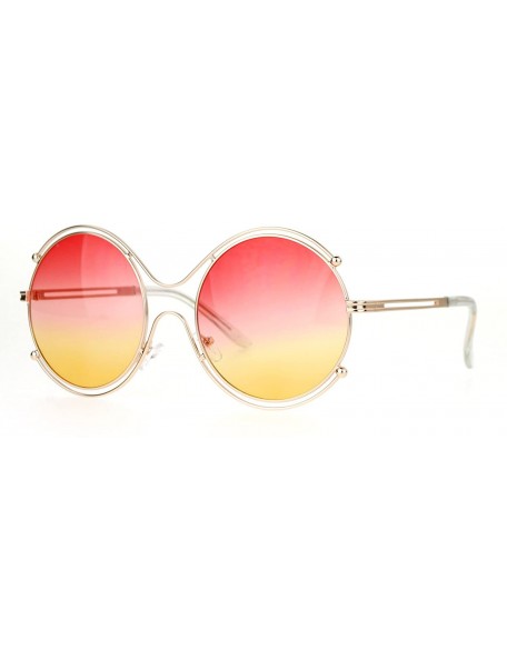 Round Womens Fashion Sunglasses Round Circle Double Metal Rim Color Gradient Lens - Gold (Red Yellow) - C21884ZTLZN $9.83
