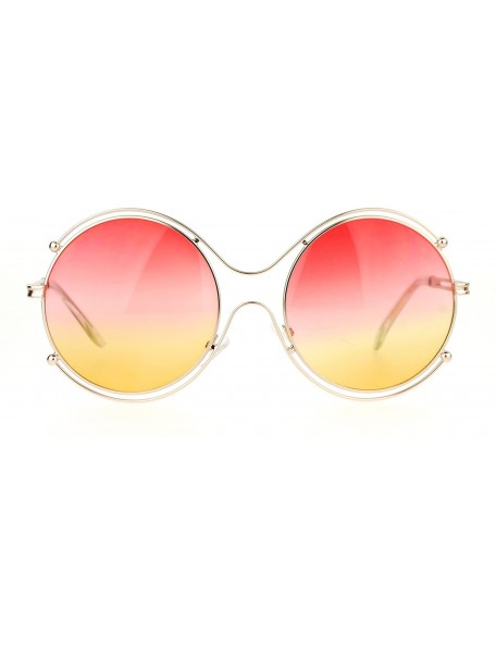 Round Womens Fashion Sunglasses Round Circle Double Metal Rim Color Gradient Lens - Gold (Red Yellow) - C21884ZTLZN $9.83