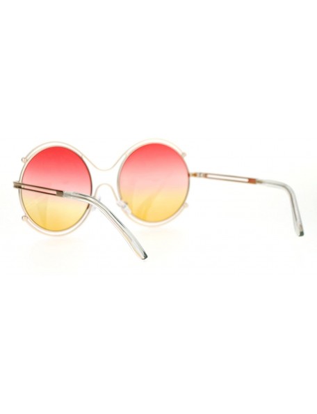 Round Womens Fashion Sunglasses Round Circle Double Metal Rim Color Gradient Lens - Gold (Red Yellow) - C21884ZTLZN $9.83