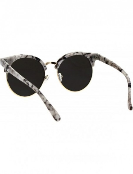Round Womens Mod Round Half Rim Hipster Designer Sunglasses - White Marble Blue Mirror - CO18G6G6EU4 $14.02