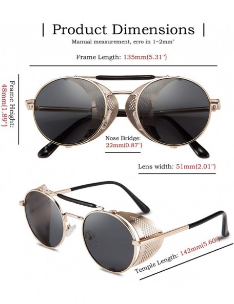 Shield Steam Punk Sunglasses for Men Women Side Shield Round Steampunk Vintage Glasses Shades B2518 - 01 Black - CN18XAO5O0S ...