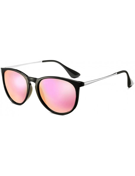 Sport Polarized Sunglasses for Women Classic Round Retro Sun Glasses - Black Frame/Pink Mirrored Lens - C119468HN9N $16.81