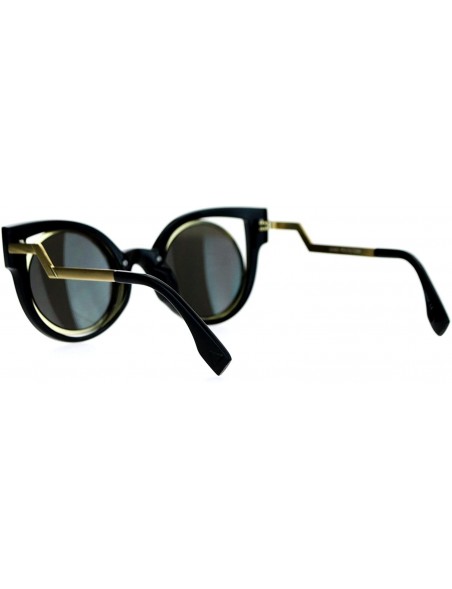 Round Womens Round Cateye Sunglasses Super Retro Stylish Eyewear UV400 - Black Gold (Silver Mirror) - CZ18907KZKY $11.70