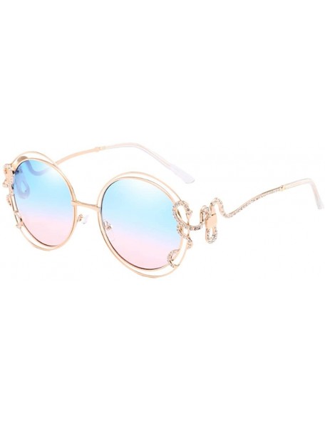 Round Ladies Double Round Hippie Shades Colored Lenses Sunglasses UV400 Protection - Blue - C918CGOXQO0 $17.55