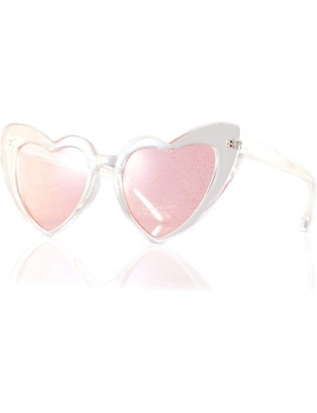 Cat Eye Party Glitter Pop-Color Tinted Lens Heart Cat-Eye Sunglasses A249 - Clear Pink - CY18M5IY02S $9.09