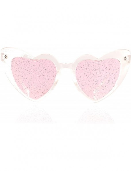 Cat Eye Party Glitter Pop-Color Tinted Lens Heart Cat-Eye Sunglasses A249 - Clear Pink - CY18M5IY02S $9.09