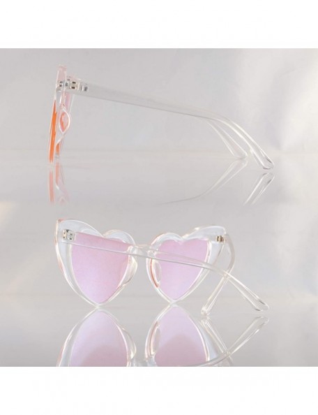 Cat Eye Party Glitter Pop-Color Tinted Lens Heart Cat-Eye Sunglasses A249 - Clear Pink - CY18M5IY02S $9.09