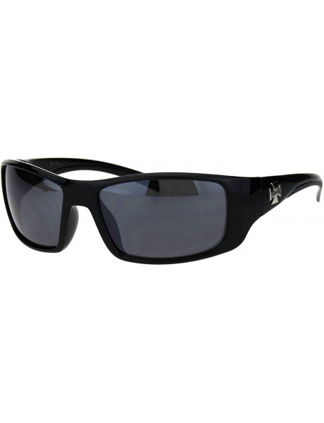 Rectangular Sunglasses Mens Biker Rectangular Wrap Around Frame UV 400 - Black (Black) - CP18Q669TWM $9.27