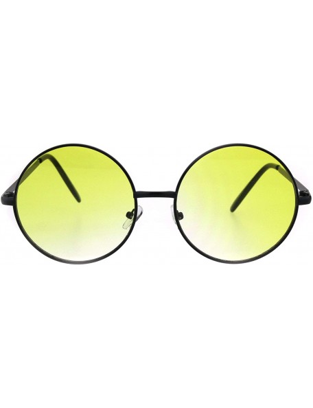 Round Round Circle Lens Hippie Metal Rim Gradient Sunglasses - Black Yellow - C018H6R7M4U $10.56