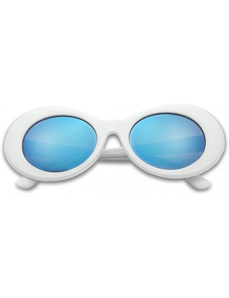 Goggle Original Classic Dark Oval Lens Kurt Cobain Inspired Nirvana Bold Trending Sunglasses - White - Blue Mirror - C5189KSA...