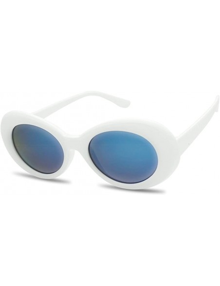 Goggle Original Classic Dark Oval Lens Kurt Cobain Inspired Nirvana Bold Trending Sunglasses - White - Blue Mirror - C5189KSA...