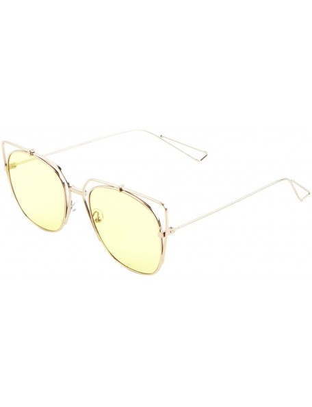Cat Eye Flat Rounded Square Lens Extra Rim Cat Eye Sunglasses - Green Gold - CP19082ZYRC $26.49