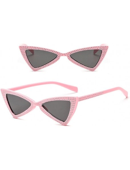 Goggle Retro Vintage Narrow Cat Eye Sunglasses for Women Crystal Shades Plastic Frame - Pink - CM18CMT4NH6 $8.59