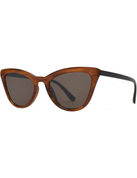 Square Retro Cat Eye Sunglasses with Flat Lens for Women 100% UV Protection - Brown + Brown - CO1969CQ4H6 $24.23