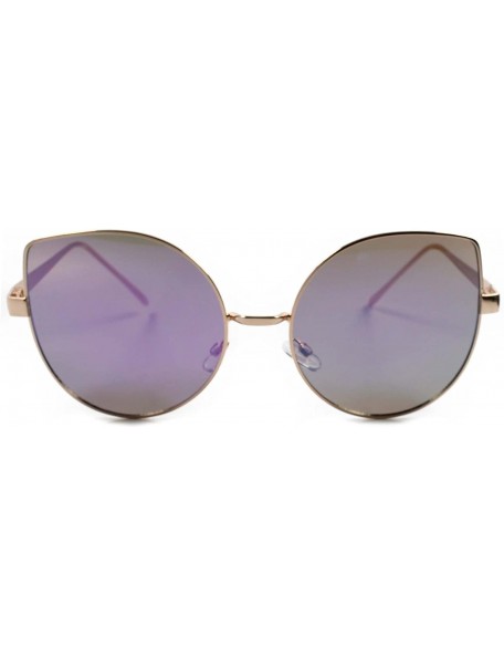 Cat Eye Fashion Foxy Womens Mirrored Lens Cat Eye Sunglasses - Gold / Purple - CN18ECETD85 $12.70