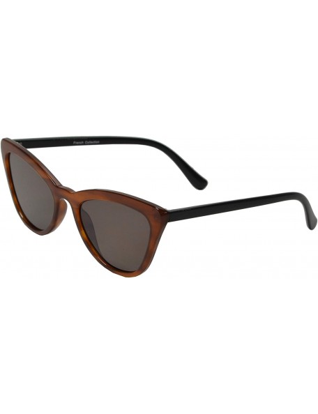Square Retro Cat Eye Sunglasses with Flat Lens for Women 100% UV Protection - Brown + Brown - CO1969CQ4H6 $11.28