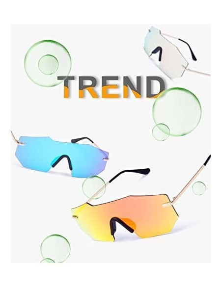 Rimless Fashion Rimless Mirrored Sunglasses For Women Shades Oversized Eyewear - Blue - CL18E0IWKI5 $11.78