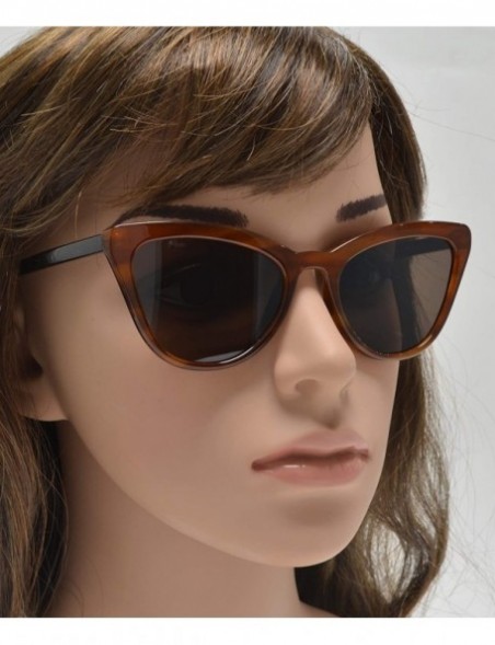 Square Retro Cat Eye Sunglasses with Flat Lens for Women 100% UV Protection - Brown + Brown - CO1969CQ4H6 $11.28