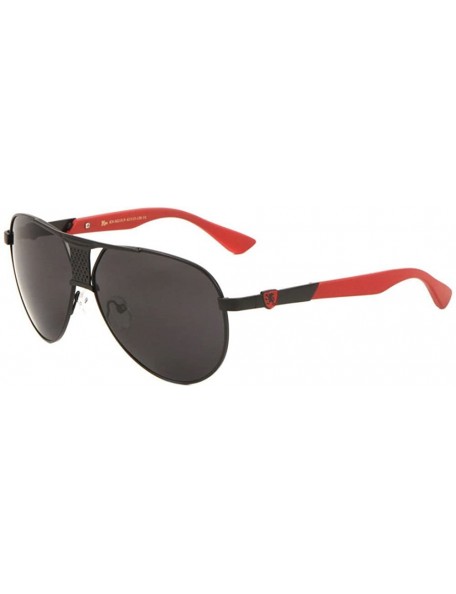 Oversized Mesh Metal Brow Bridge Aviator Sunglasses - Red & Black Frame - CY18DSRUAXO $11.69