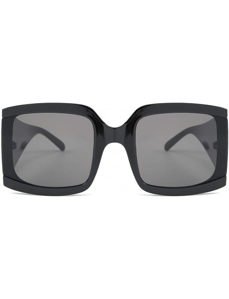 Square Oversized Sunglasses for Women Vintage Trendy Designer Glasses - Glossy Black Frame/Grey Lens - CG18Z43Z79A $10.24