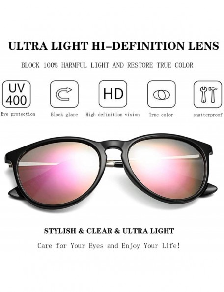 Sport Polarized Sunglasses for Women Classic Round Retro Sun Glasses - Black Frame/Pink Mirrored Lens - C119468HN9N $16.81