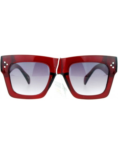 Rectangular Retro Womens Thick Plastic Horned Horn Rim Sunglasses - Burgundy - C4122KQ7OLV $10.62
