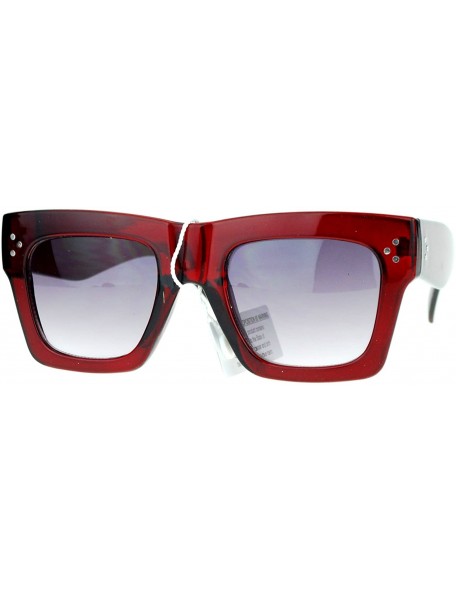 Rectangular Retro Womens Thick Plastic Horned Horn Rim Sunglasses - Burgundy - C4122KQ7OLV $10.62