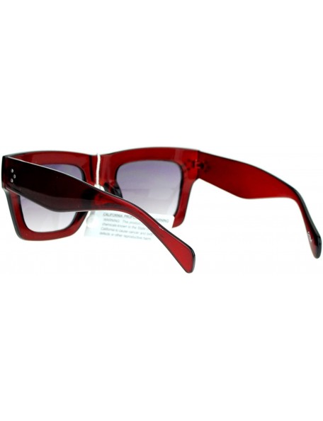 Rectangular Retro Womens Thick Plastic Horned Horn Rim Sunglasses - Burgundy - C4122KQ7OLV $10.62