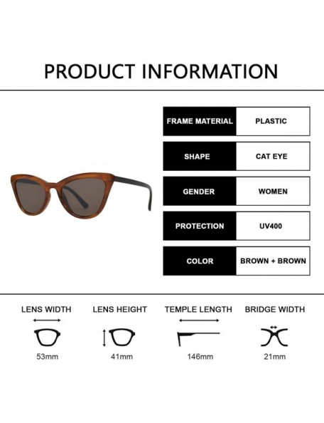 Square Retro Cat Eye Sunglasses with Flat Lens for Women 100% UV Protection - Brown + Brown - CO1969CQ4H6 $11.28