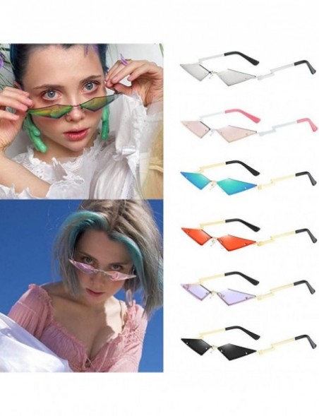 Rectangular Women Irregular Diamond Shape Sunglasses Small Cat Eye Flat Lens Mirrored Glasses - Silver - CU196AYHY86 $8.14