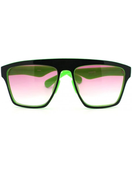 Square In and Out 2 Tone Trendy Futuristic Robot Curved Flat Top Square Sunglasses - Green - CN11C7V6J8J $10.12