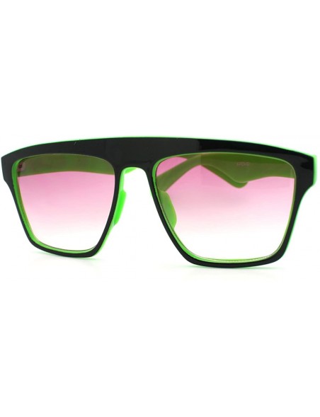 Square In and Out 2 Tone Trendy Futuristic Robot Curved Flat Top Square Sunglasses - Green - CN11C7V6J8J $10.12