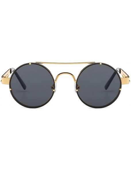 Round Retro Round Sunglasses Men Metal Frame Vintage Round Sun Glasses for Women - Gold With Black - CR18DXE97R0 $13.43