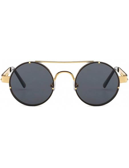 Round Retro Round Sunglasses Men Metal Frame Vintage Round Sun Glasses for Women - Gold With Black - CR18DXE97R0 $13.43