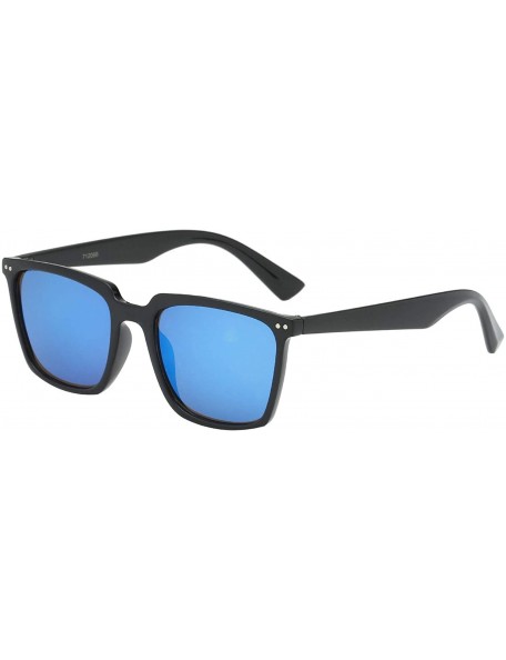 Square Pouch American Classic Retro Classy Square Frame Unisex Sunglasses - .712066-black-frame-blue-mirror - CB18RXWTK3L $8.61